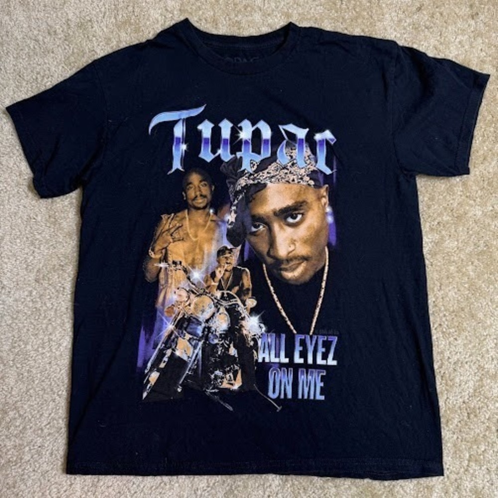 2Pac All Eyez On Me Tee Mens L Black Graphic Rap Hip Hop Shirt Cotton